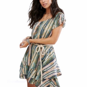 NWT‎ Free People Heart Shape Face Green Striped Dress